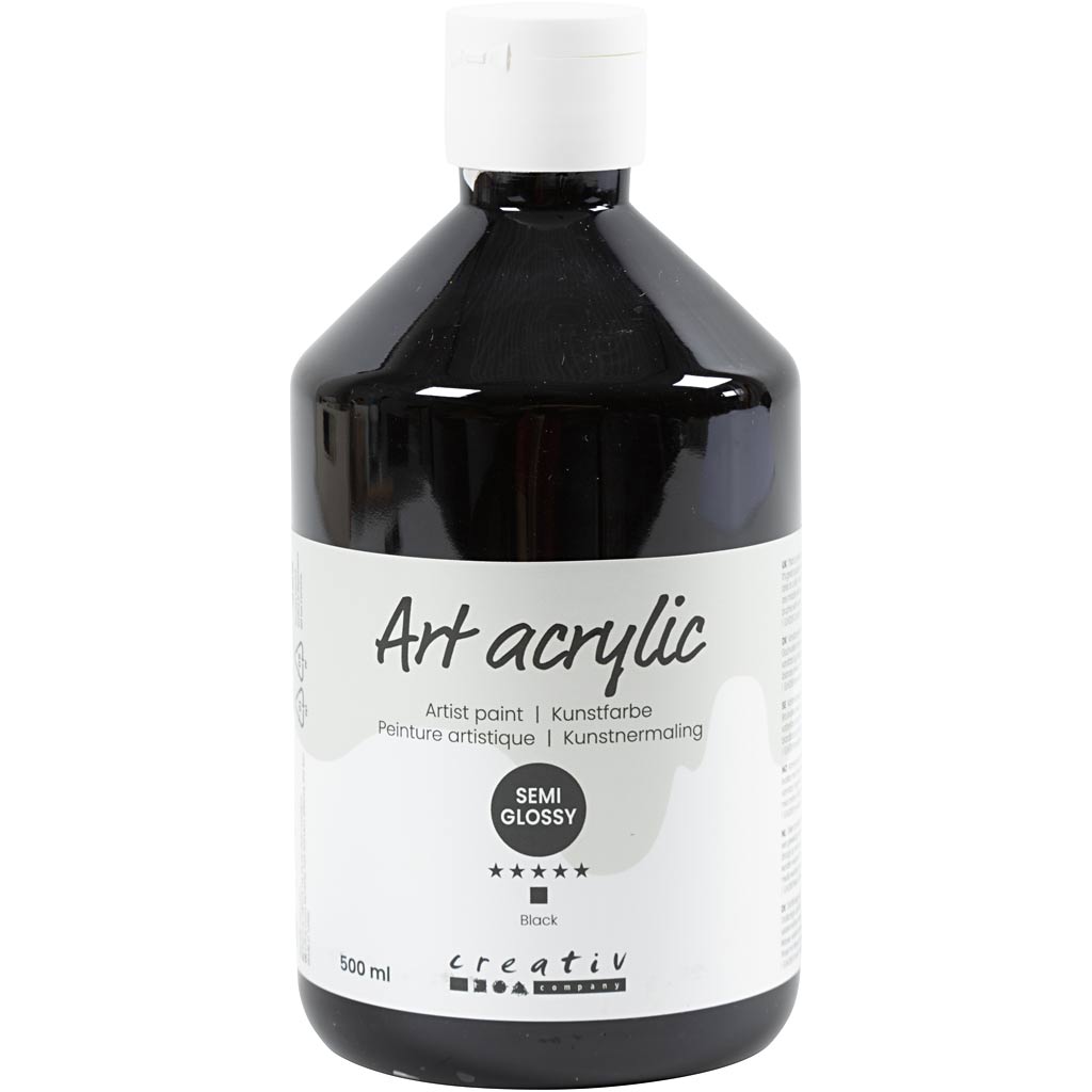 Creativ Company Paint acrylique, semi-brillant, couverture, noir, 500 ml 1 bouteille