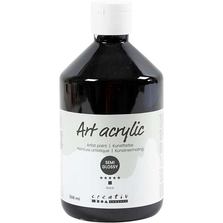 Creativ Company Paint acrylique, semi-brillant, couverture, noir, 500 ml 1 bouteille