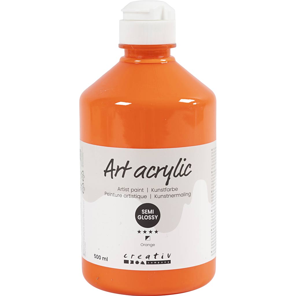 Creativ Company Paint acrylique, semi-brillant, semi-transparent, orange, 500 ml 1 bouteille