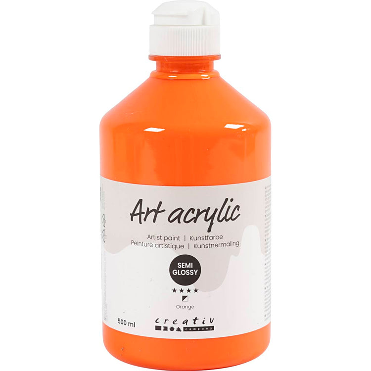 Creativ Company Paint acrylique, semi-brillant, semi-transparent, orange, 500 ml 1 bouteille