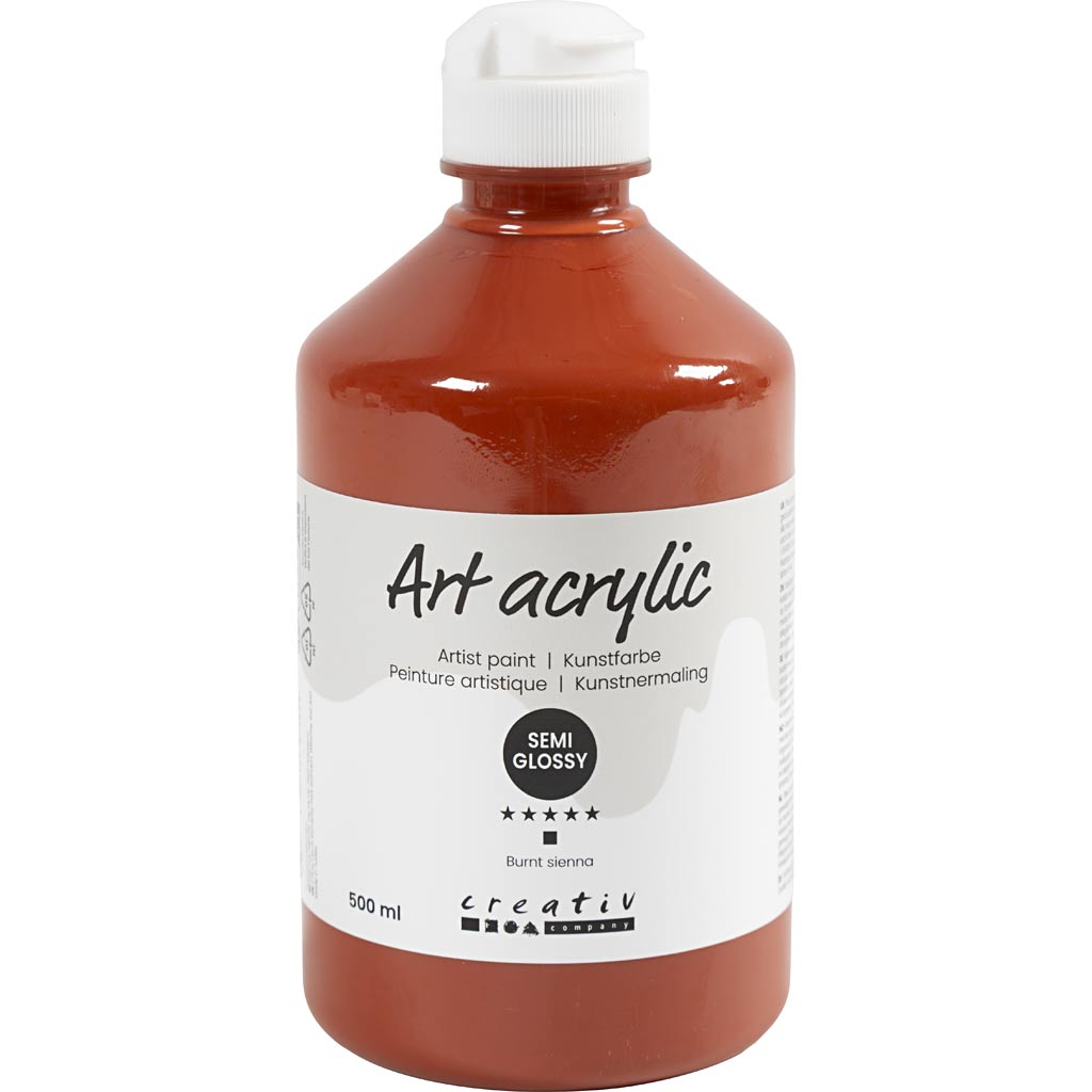 Creativ Company Paint acrylique, semi-brillant, semi-transparent, Burnt Sienna, 500 ml 1 bouteille