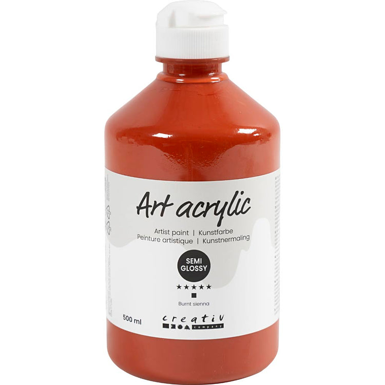 Creativ Company Paint acrylique, semi-brillant, semi-transparent, Burnt Sienna, 500 ml 1 bouteille