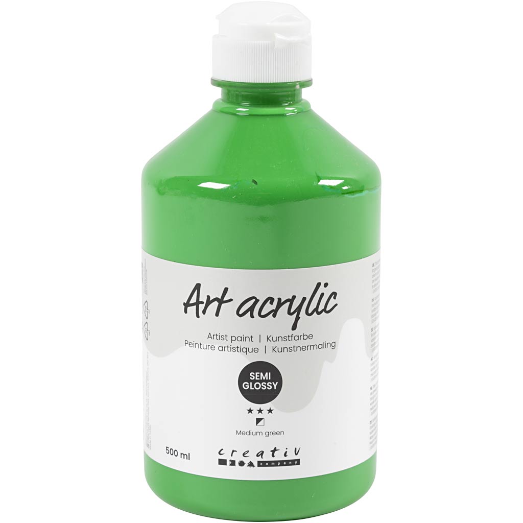 Creativ Company Paint acrylique, semi-brillant, couverture, vert moyen, 500 ml 1 bouteille