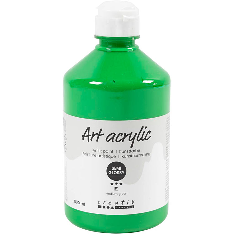 Creativ Company Paint acrylique, semi-brillant, couverture, vert moyen, 500 ml 1 bouteille