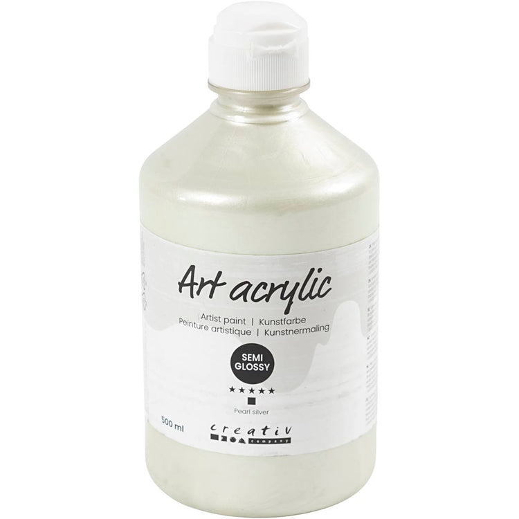 Peinture acrylique Creativ company, semi-brillante, opaque, argent nacré, 500 ml 1 flacon