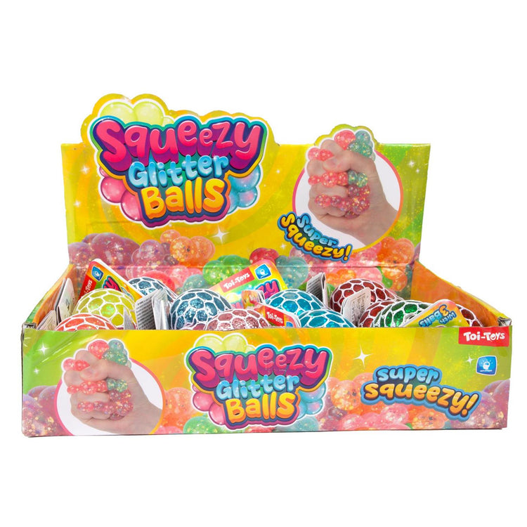 Toi-toys balle à presser amusante à paillettes 4 cm lot de 3