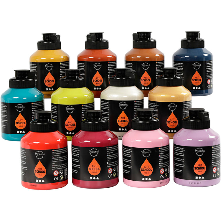 Peinture acrylique pigmentée, semi-brillante, couleurs supplémentaires, 12x500 ml 1 boîte