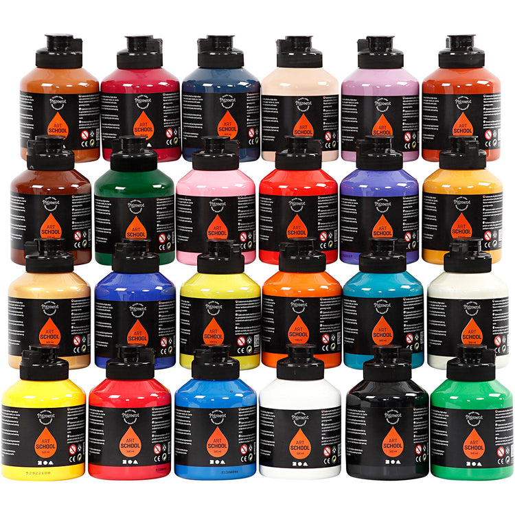 Peinture acrylique pigmentée, semi-brillante, différentes couleurs, 24x500 ml 1 boîte