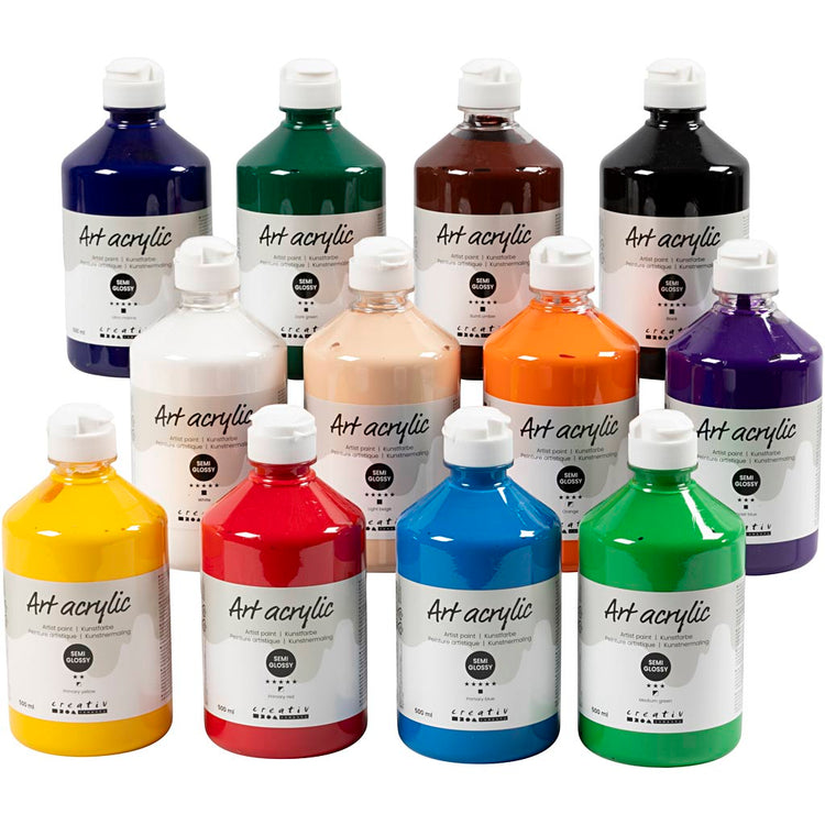 Peinture acrylique Creativ company, semi-brillante, couleurs standards, 12x500 ml 1 boîte