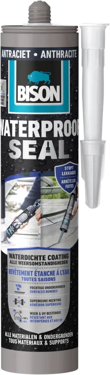 Joint d'étanchéité Bison anthracite tube 290 ml, revêtement imperméable, toutes conditions météorologiques, étanchéité, transitions de toiture, abris de voiture, caravanes, réparation de gouttières