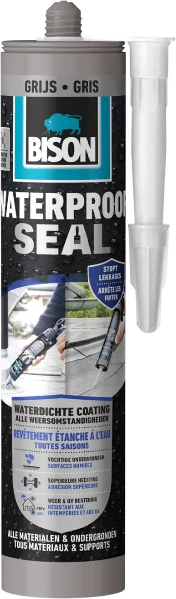 Joint d'étanchéité Bison tube gris 290 ml, revêtement imperméable, toutes conditions météorologiques, étanchéité, transitions de toiture, abris de voiture, caravanes, réparation de gouttières