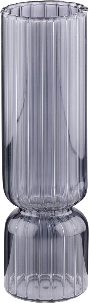 Vase Arti casa - ø5xh17 cm - vase côtelé gris transparent - vase pour fleurs et décoration - vase moderne pour intérieur - gris