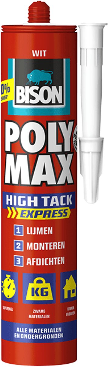 Bison poly max express blanc - 2ème tube moitié prix - Colle de montage, collage, montage et scellement, technologie SMP unique, sans solvant, intérieur et extérieur, presque toutes surfaces