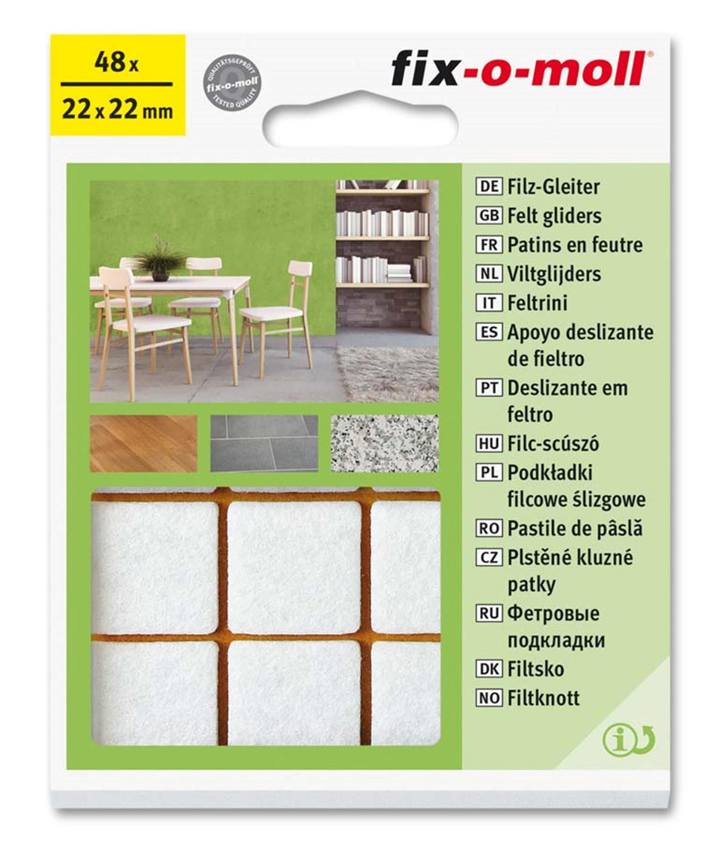 Planeur en feutre Fix-o-moll ø22mm 48pcs. blanc
