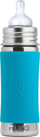 Biberon tétine Pura 325 ml - sans plastique - gourde - prévient les crampes d'estomac - passe au lave-vaisselle - avec tétine en silicone, capuchon de voyage et manchon - le dessus est interchangeable - polyvalent - aqua