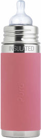 Biberon tétine Pura thermos 260 ml - thermos - biberon thermos - sans plastique - avec paroi isolante - prévient les crampes d'estomac - avec tétine en silicone, capuchon de voyage et manchon - rose