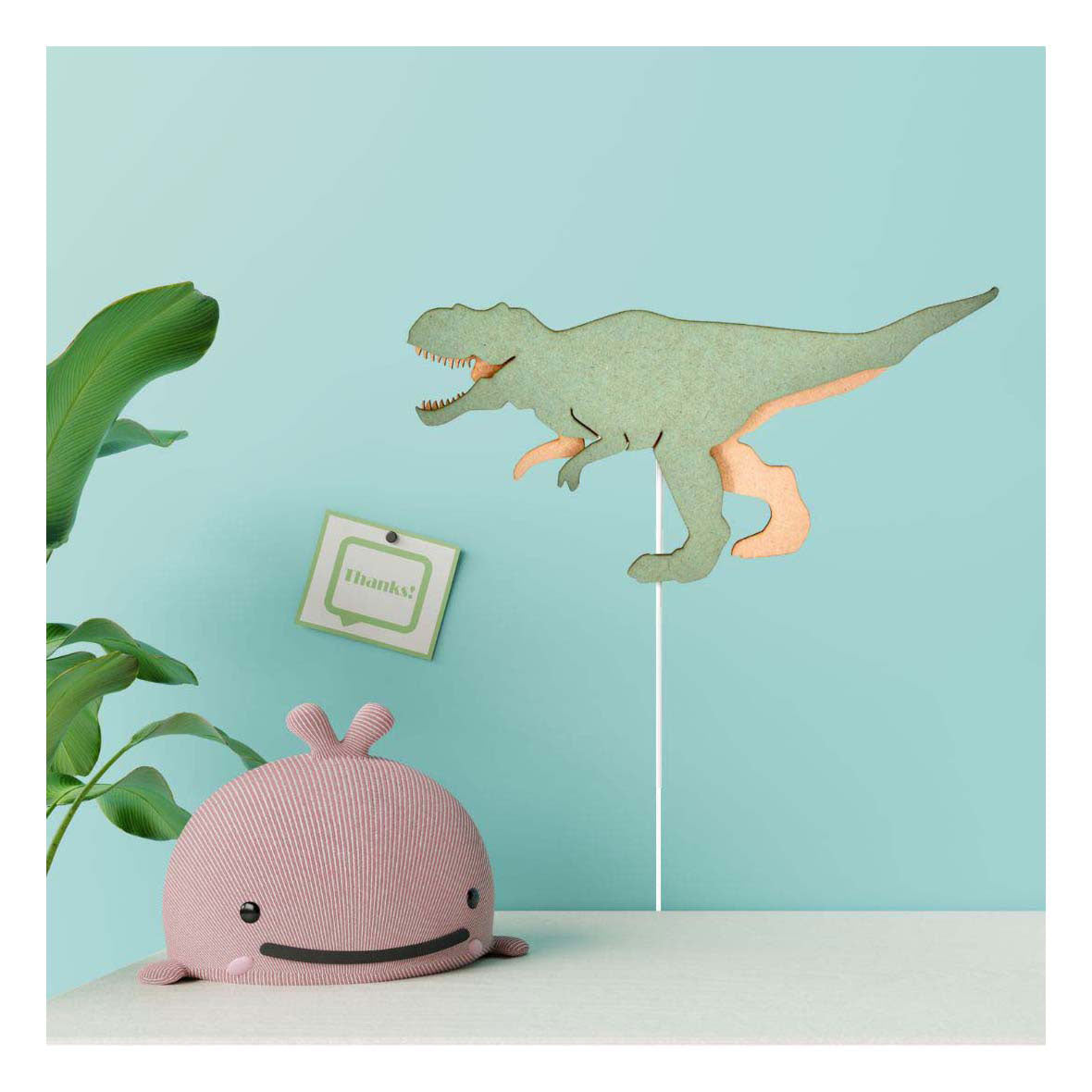De tjalle et jaspe - applique dino t-rex - bois