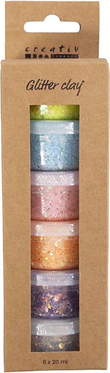Argile pailletée Creativ company, couleurs pastel, 6x20 ml 1 boîte