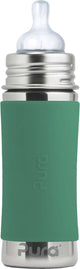 Biberon tétine Pura 325 ml - sans plastique - gourde - prévient les crampes d'estomac - passe au lave-vaisselle - avec tétine en silicone, capuchon de voyage et manchon - le dessus est interchangeable - polyvalent - menthe