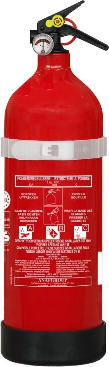 Extincteur à poudre Anaf - 2 kg - adapté aux classes d'incendie a, b et c - avec support de suspension
