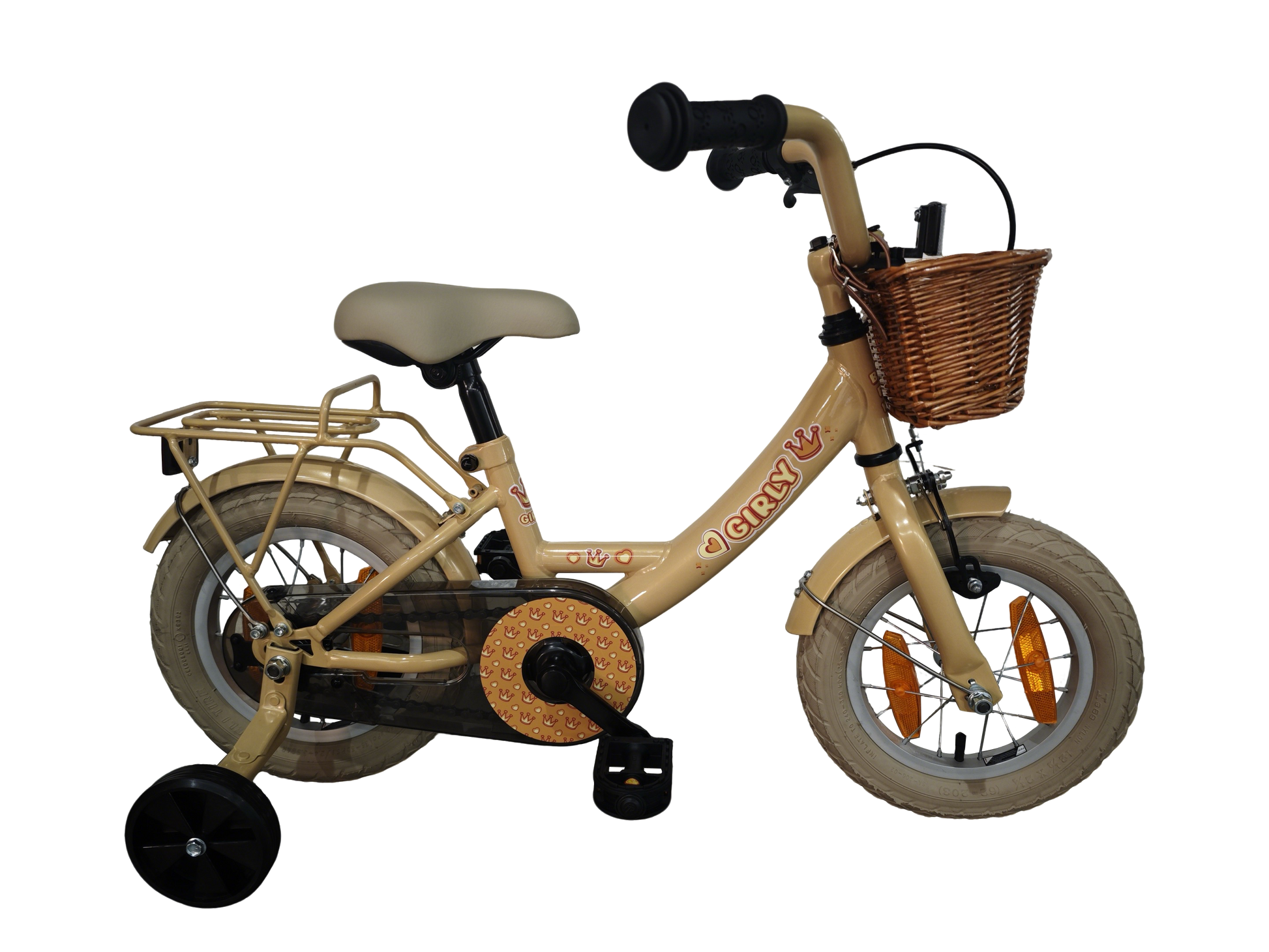 Vélo pour enfants Bikefun girly 12 pouces - avec panier, roues d'entraînement et moyeu de frein - or