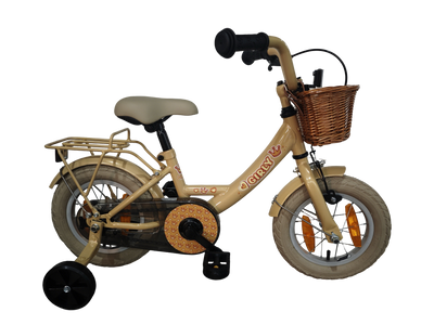 Vélo pour enfants Bikefun girly 12 pouces - avec panier, roues d'entraînement et moyeu de frein - or