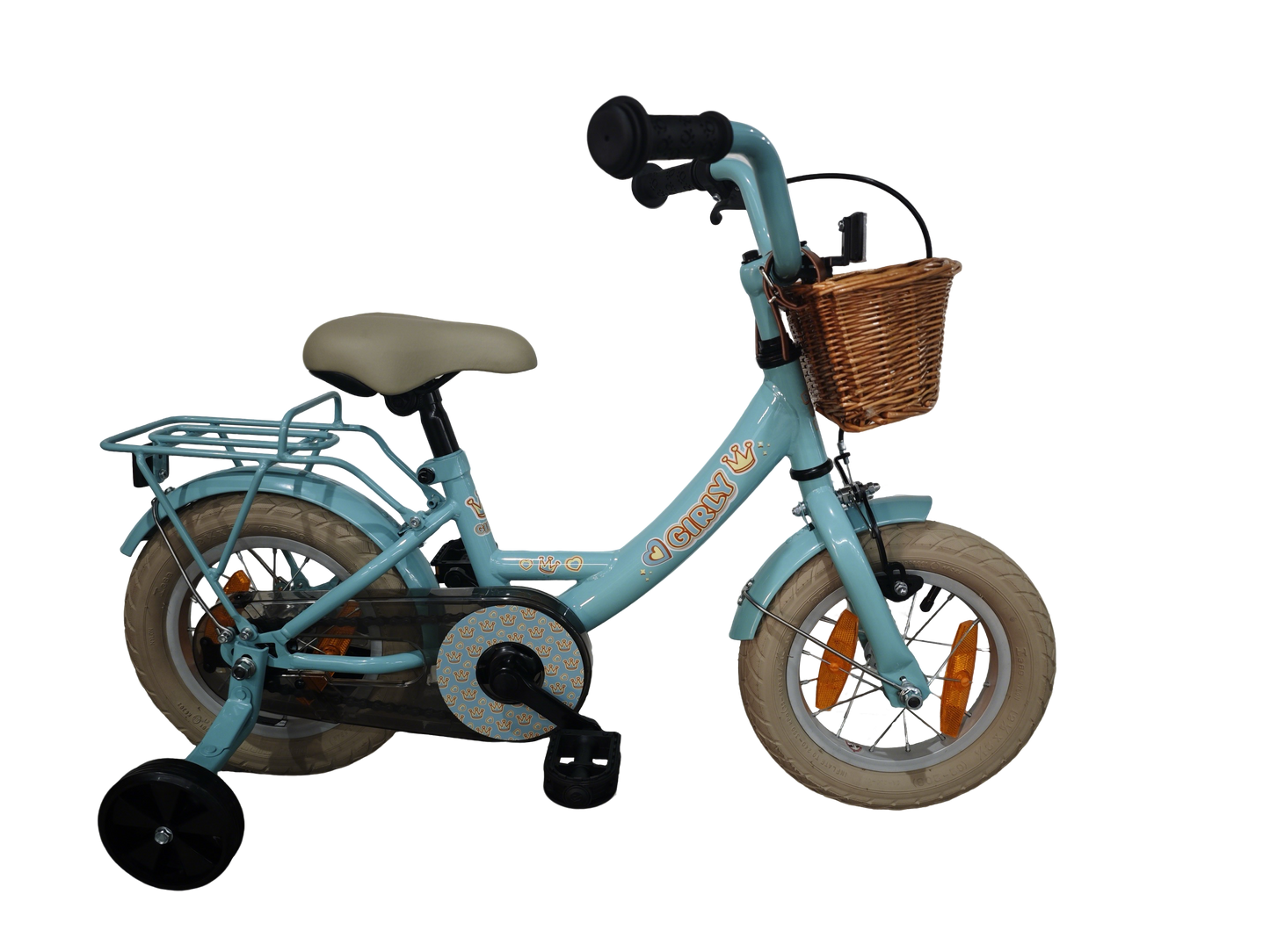 Vélo pour enfants Bikefun girly 12 pouces - avec panier, roues d'entraînement et moyeu de frein - bleu