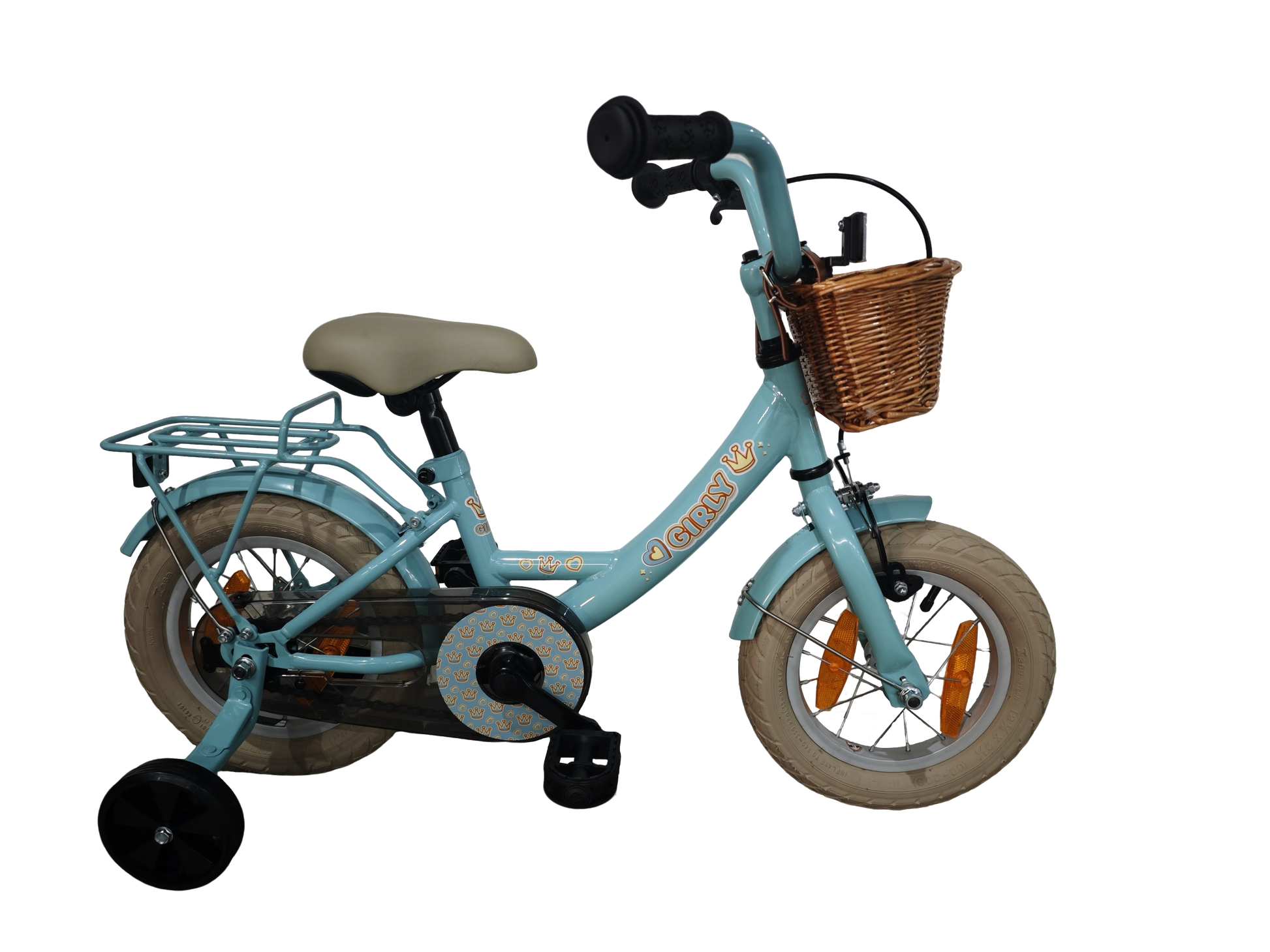 Vélo pour enfants Bikefun girly 12 pouces - avec panier, roues d'entraînement et moyeu de frein - bleu