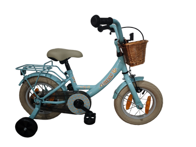 Vélo pour enfants Bikefun girly 12 pouces - avec panier, roues d'entraînement et moyeu de frein - bleu