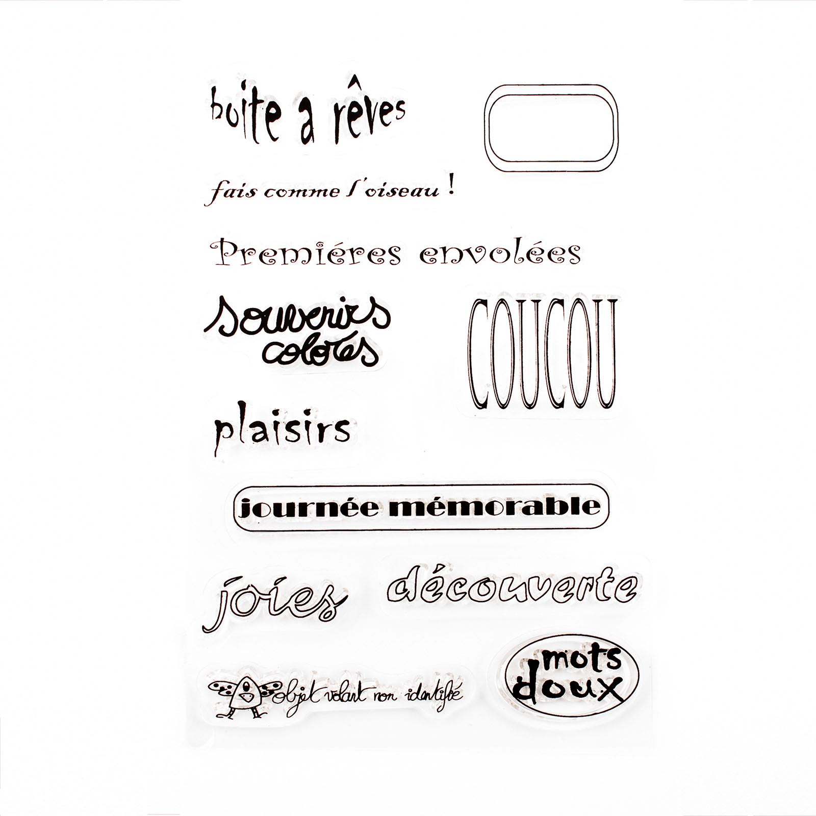 Vaessen creative • tampons transparents textes français 12 pcs.