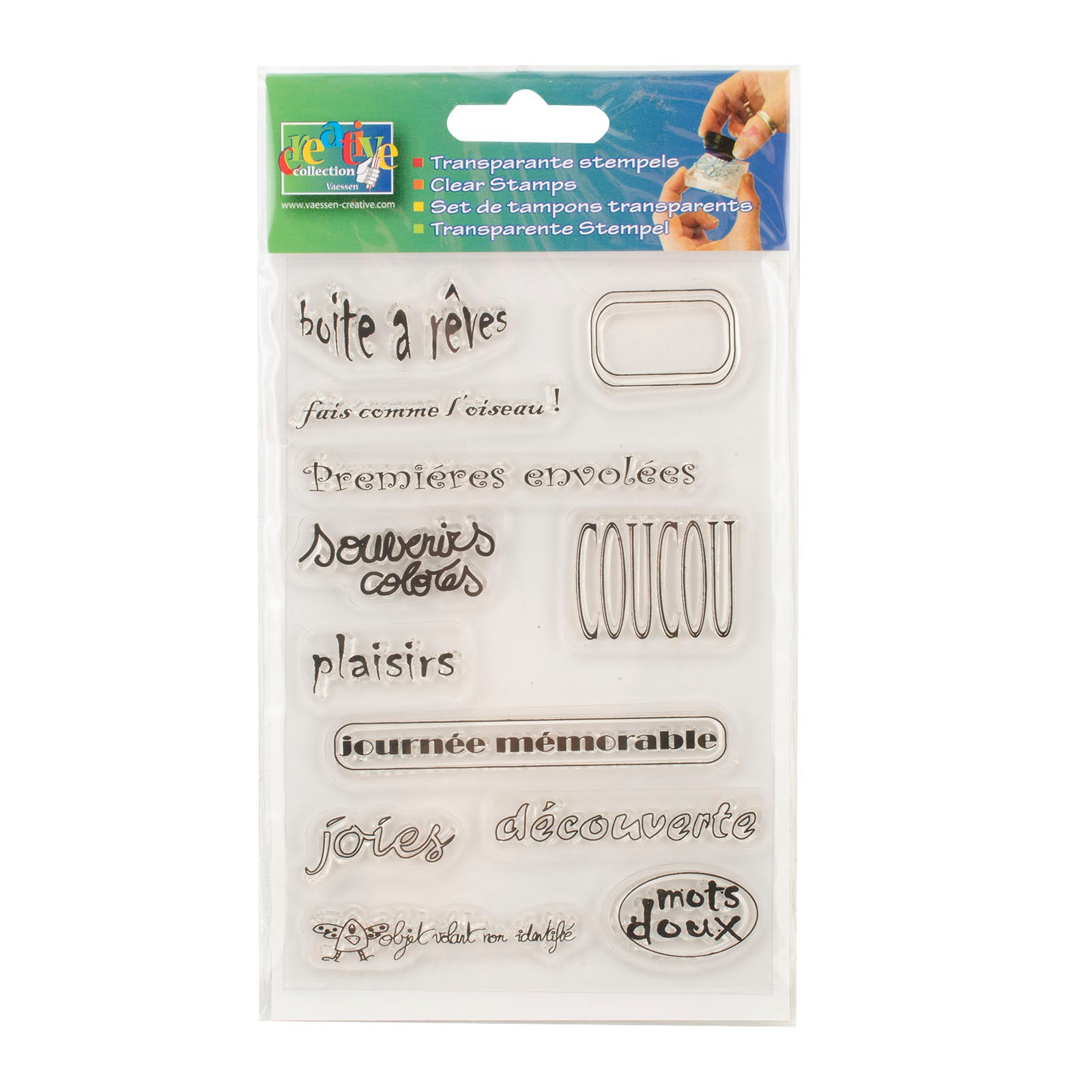Vaessen creative • tampons transparents textes français 12 pcs.