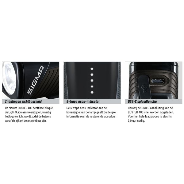 Sigma Headlight Buster 400 LED Li-ion Battery USB