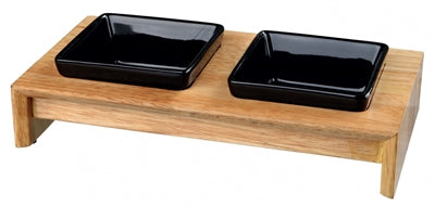 Trixie Feed Set Ceramics avec Base en bois noir
