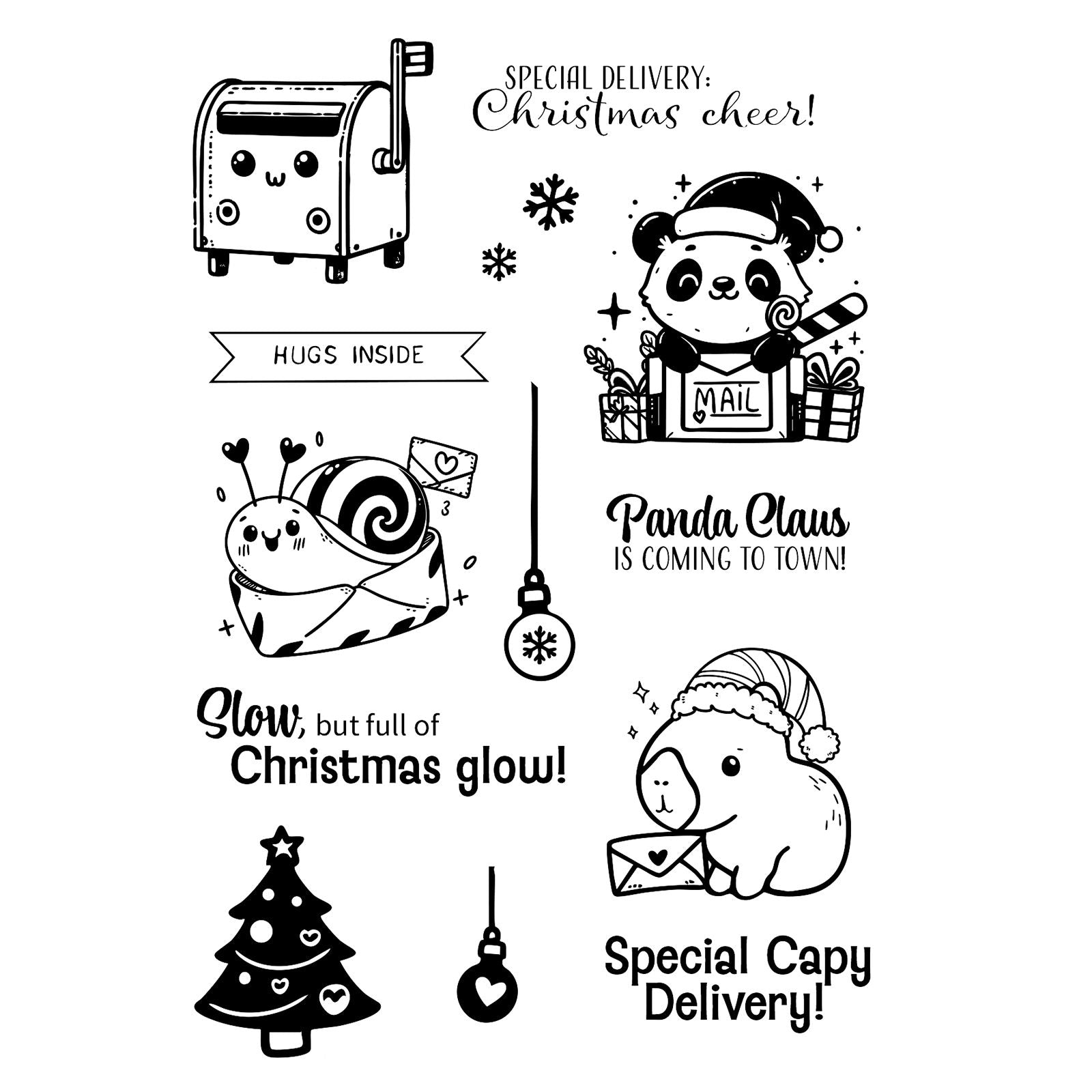Vaessen creative • tampons transparents panda noël 14 pcs.