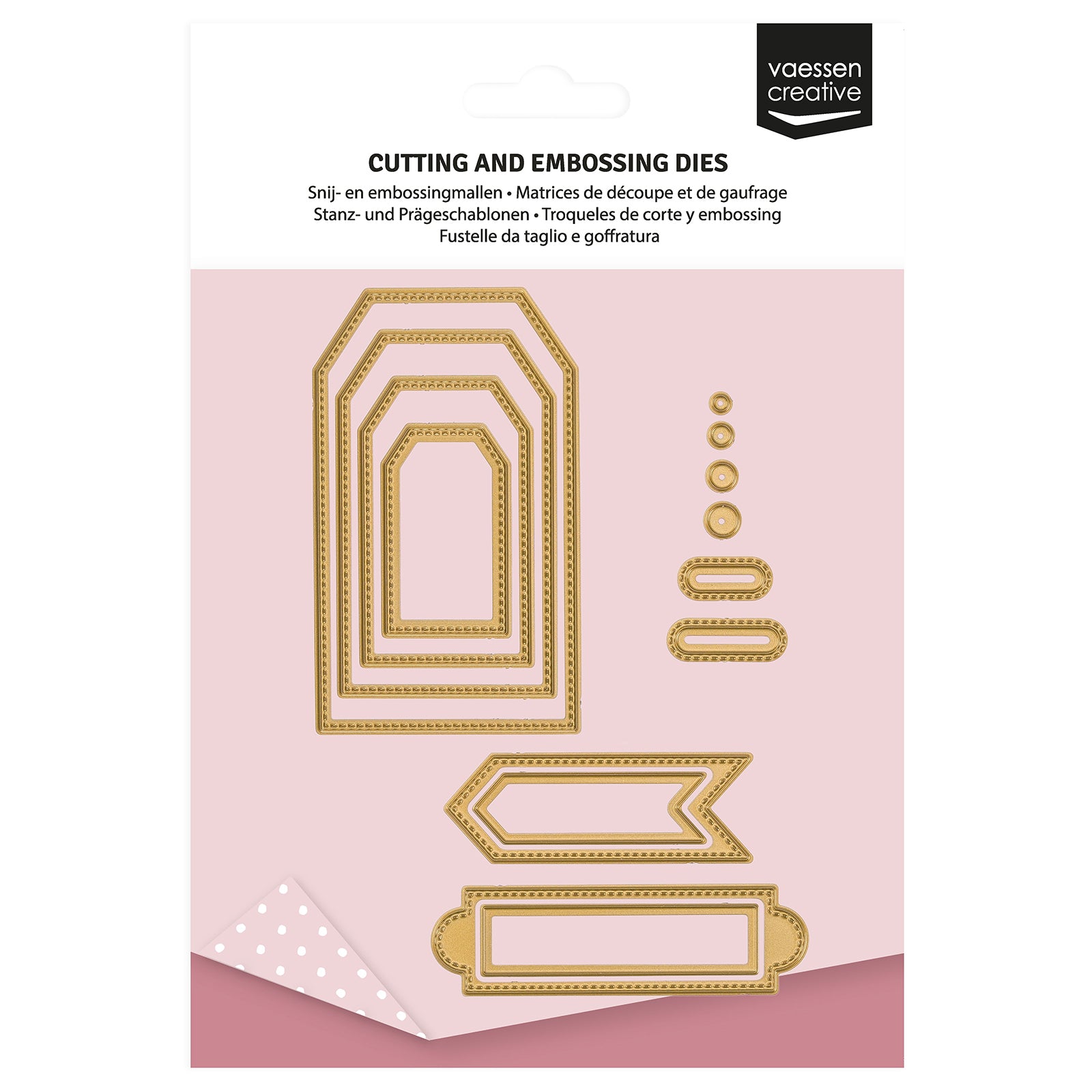 Vaessen creative • mini matrices de découpe et de gaufrage bannières trapèze étiquettes 14 pcs.