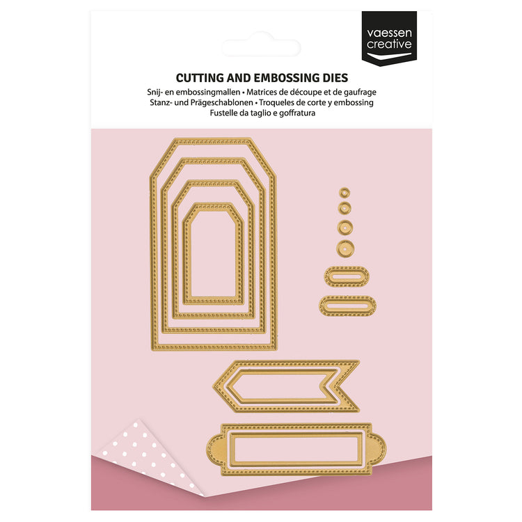 Vaessen creative • mini matrices de découpe et de gaufrage bannières trapèze étiquettes 14 pcs.