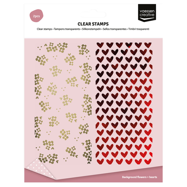 Vaessen creative • tampons transparents fond coeurs fleurs 2pcs.