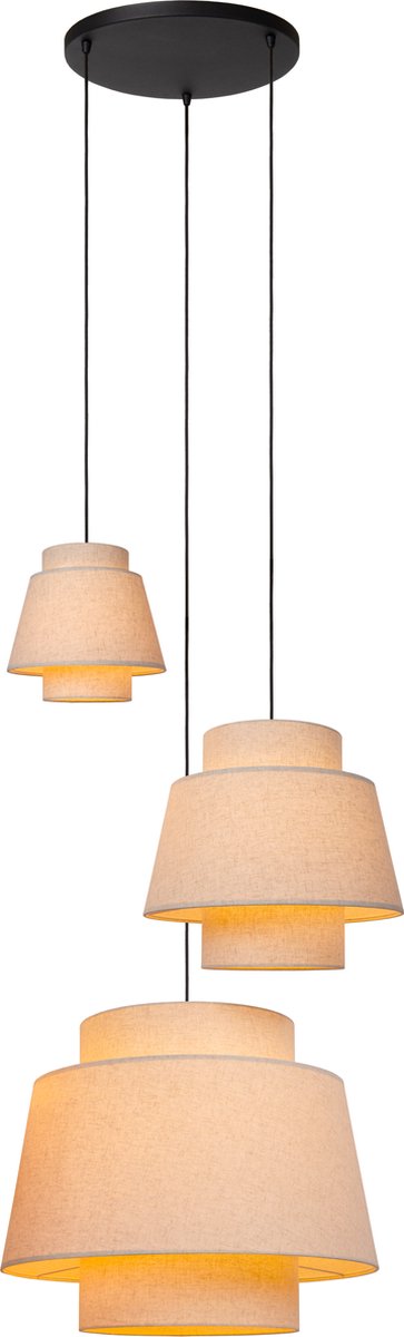 Lucide hommage - lampe suspendue - ø 76 cm - 3xe27 - convient aux lofts et hauts plafonds - beige - japandi