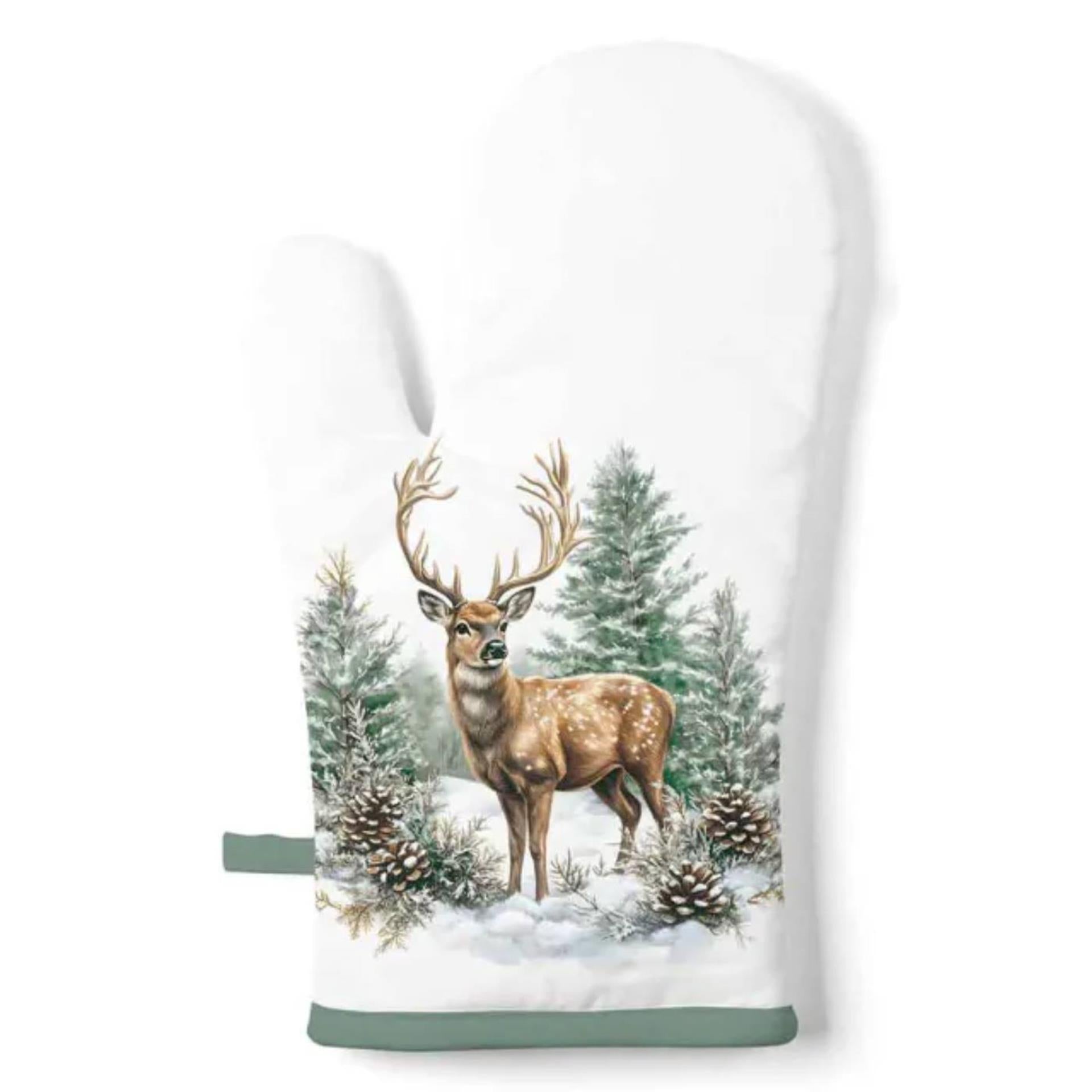 Ambiente gant de cuisine cerf d'hiver blanc 18x30cm coton