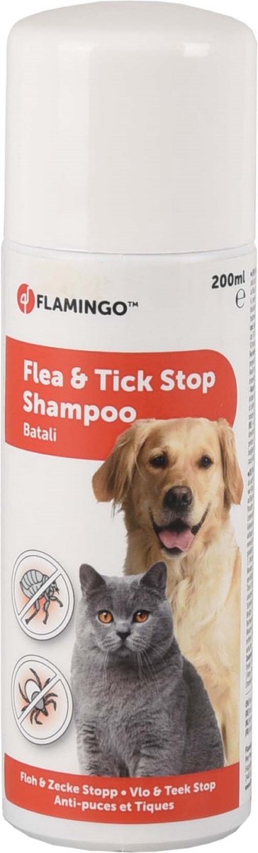 Flamingo shampoing anti-puces chien - shampoing anti-tiques aux puces batali 200ml - shampoing antiparasitaire - contre les puces - tiques et acariens - avec diméthicone - sans insecticide - convient dès 3 mois - fabriqué en Europe