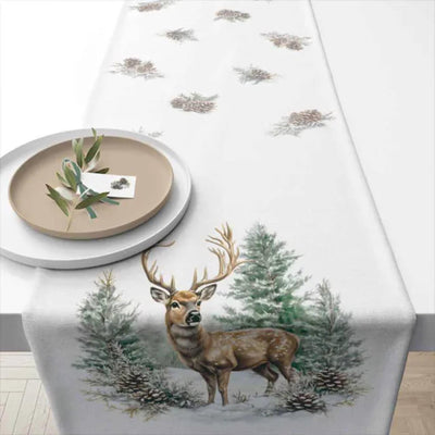 Ambiente chemin de table cerf d'hiver 40x150 cm blanc 100% coton