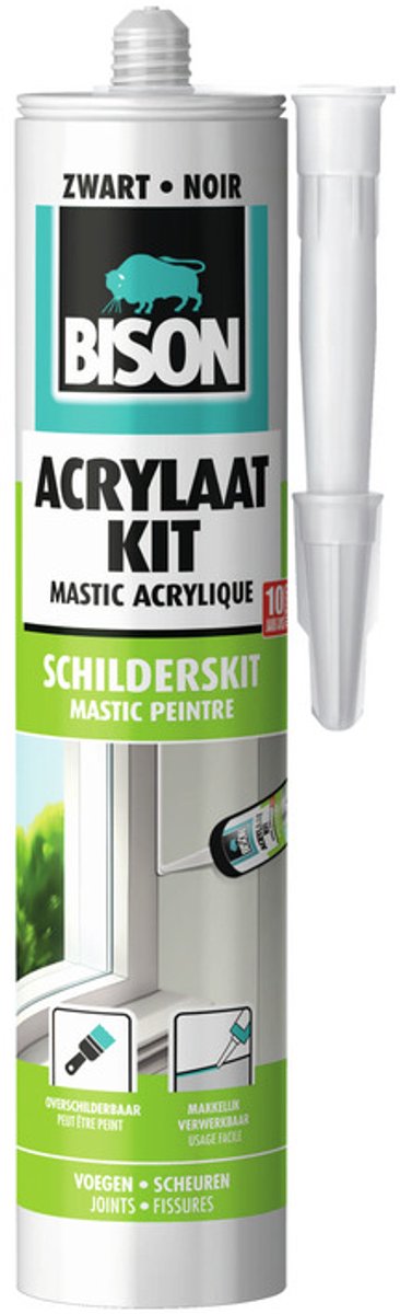 Mastic acrylique Bison tube noir universel 300 ml - mastic pour sceller les joints, les coutures, les fissures et les fissures, peut être peint, peut être soigneusement découpé