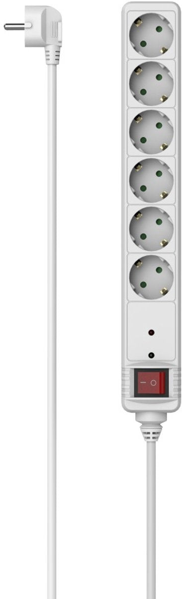 Multiprise Hama avec interrupteur - 6 prises - câble 3 m - avec protection contre les surtensions - blanc