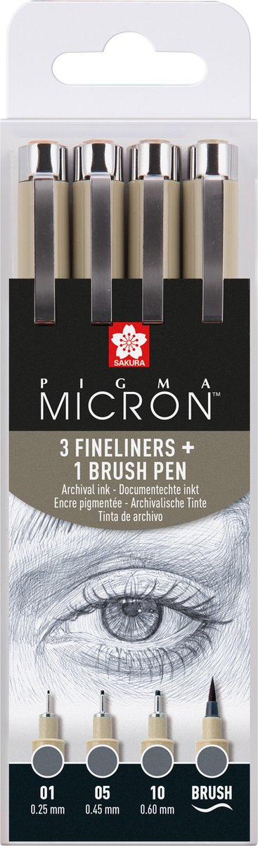 Sakura Pigma Micron Fineliner Set, 4 tailles, gris de refroidissement