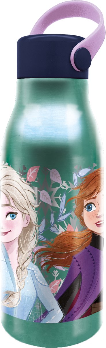 Stor Gourde en aluminium La Reine des Neiges II de Disney - 760 ml - avec boucle de transport en caoutchouc - se ferme bien - gourde pour enfants - vert menthe bleu foncé