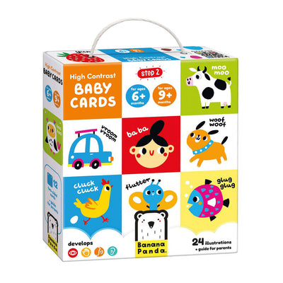 Panda banane - cartes bébé à contraste élevé 6 mois + 9 mois + - 24 pièces.