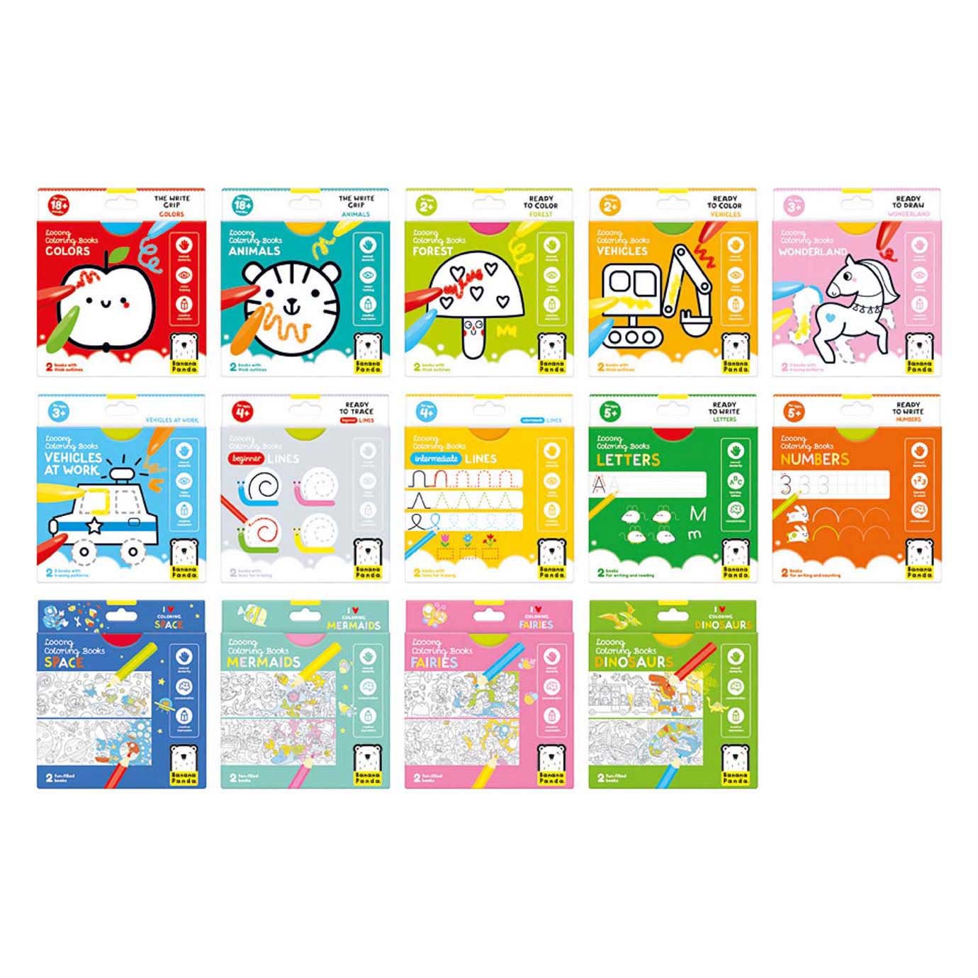 Panda banane - assortiment de livres à colorier, 56 pcs.