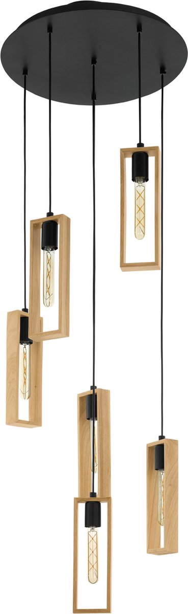 Lampe à suspension Eglo Littleton - e27 - ø 50 cm - bois - marron noir - bois fsc