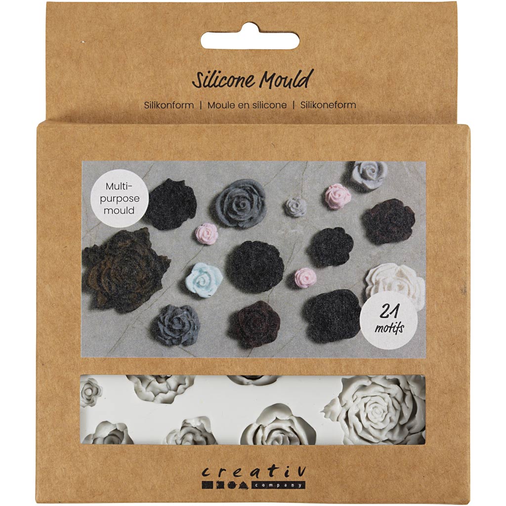 Moules en silicone Creativ company, roses, h : 0,5-1 cm, l : 0,8-4 cm, 1 pièce