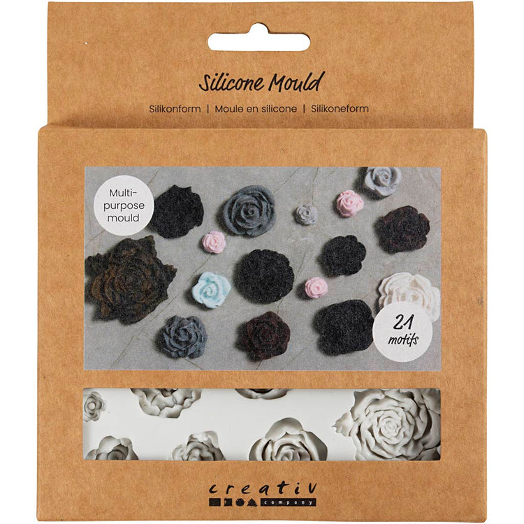 Moules en silicone Creativ company, roses, h : 0,5-1 cm, l : 0,8-4 cm, 1 pièce